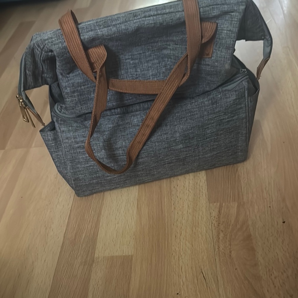 Gray Women's Bag with Brown Straps